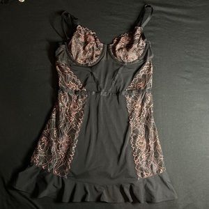Floral Print Lace See-Through Babydoll Lingerie Dress